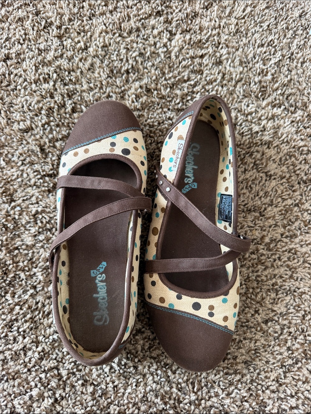 Vintage Skechers Brown & Cream Polka Dot ballet flats